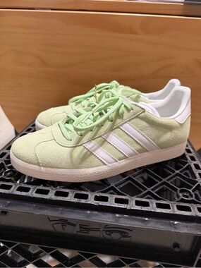 adidas Women’s Suede Sneakers in Pastel Green with White Stripes